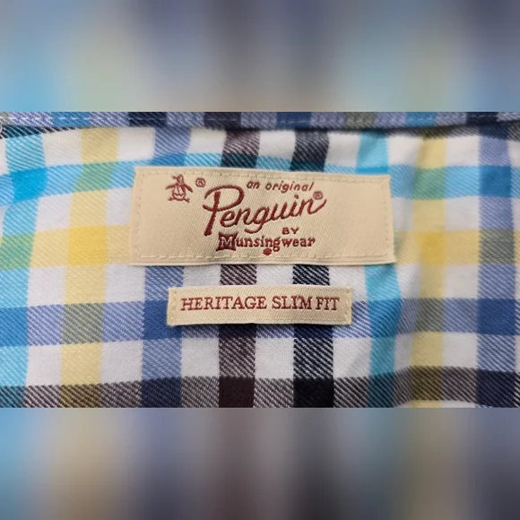 Penguin Men’s Plaid Flannel Button Up Heritage Slim Fit Size 18 34/35 NWT Cream - Picture 10 of 10